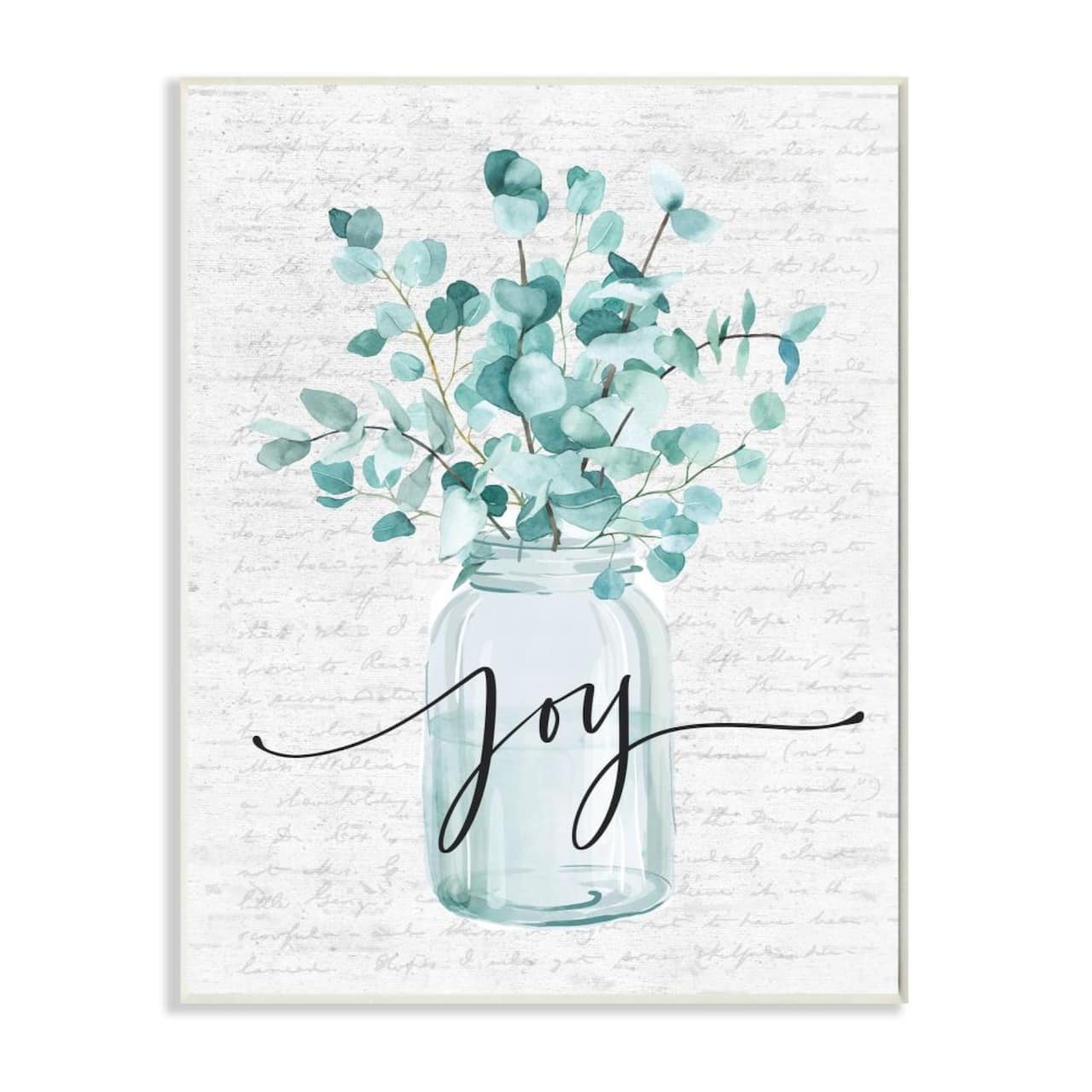 Stupell Industries Aqua Blue Plant Leaves In Joy Jar Wall Plaque